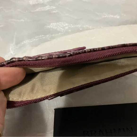 Brahmin Croc-Embossed Wallet in Burgundy and Beige - Picture 4 of 6
